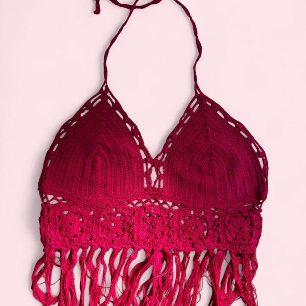 Unbranded Women's Pink and Burgundy Crop-top